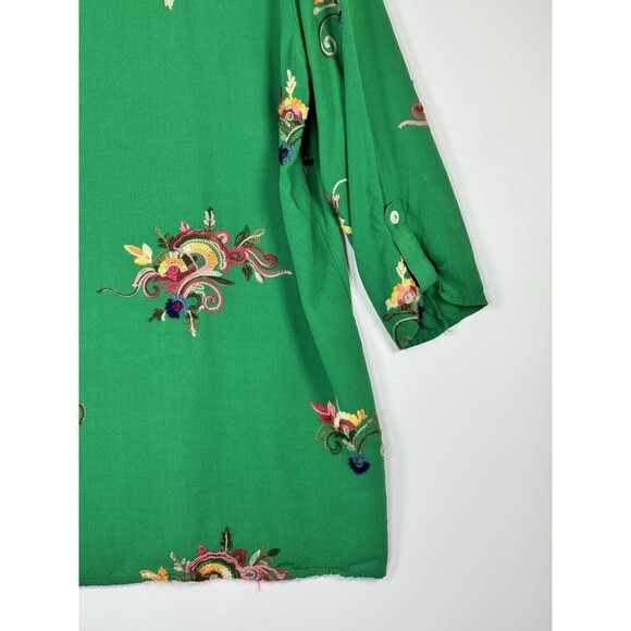 Kindred Anthropologie Blouse Womens Medium Kelly Green Embroidered Floral Boho - Picture 7 of 13